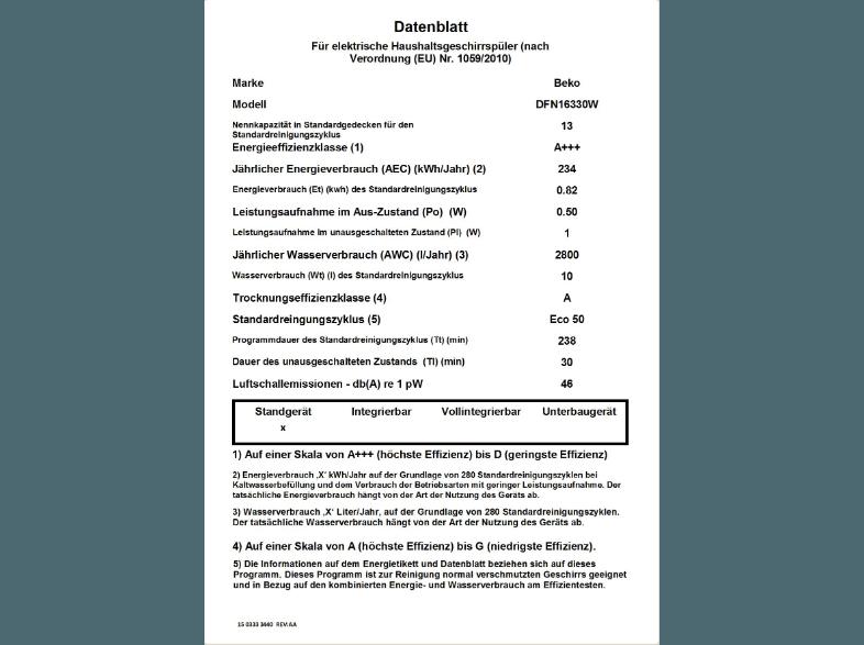 BEKO DFN 16330 W Geschirrspüler (A   , 600 mm breit, 46 dB (A), Weiß), BEKO, DFN, 16330, W, Geschirrspüler, A, , 600, mm, breit, 46, dB, A, Weiß,