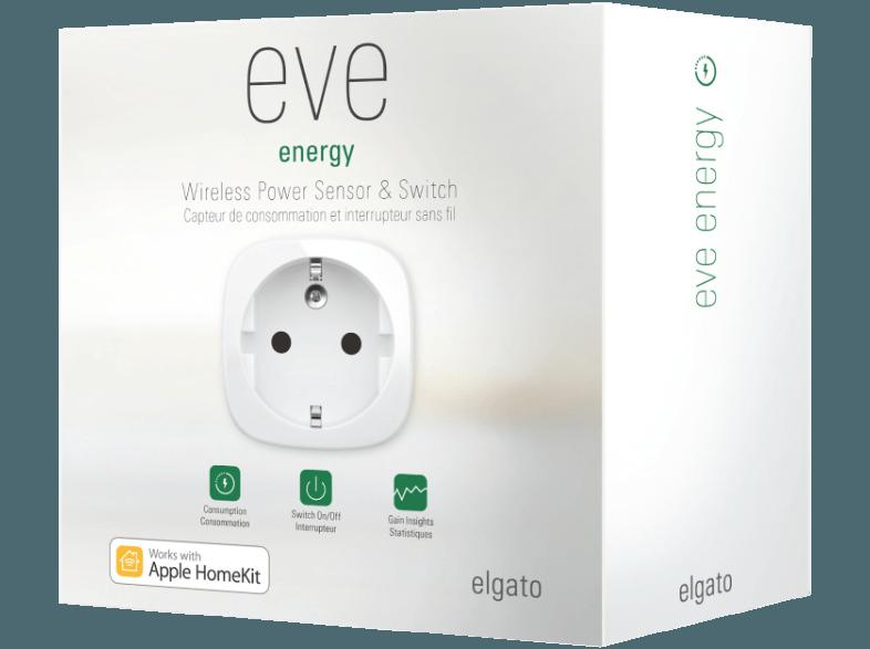 ELGATO 1EE108301001 Eve Energy, Kabelloser Stromsensor & Schalter mit Apple HomeKit-Unterstützung Kabelloser Stromsensor und Schalter mit Apple HomeK