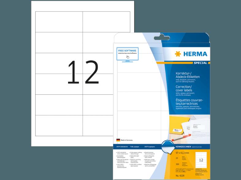 HERMA 4228 Korrektur-/Abdecketiketten 48.3x16.9 mm A4 300 St., HERMA, 4228, Korrektur-/Abdecketiketten, 48.3x16.9, mm, A4, 300, St.