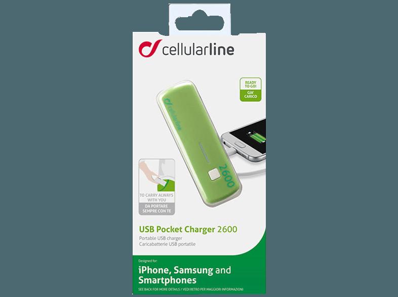 CELLULAR LINE 37128 Pocket Powerbank 2600 mAH Grün, CELLULAR, LINE, 37128, Pocket, Powerbank, 2600, mAH, Grün