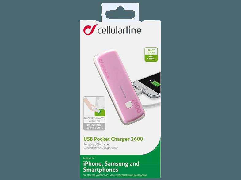 CELLULAR LINE 37130 Pocket Powerbank 2600 mAH Pink, CELLULAR, LINE, 37130, Pocket, Powerbank, 2600, mAH, Pink