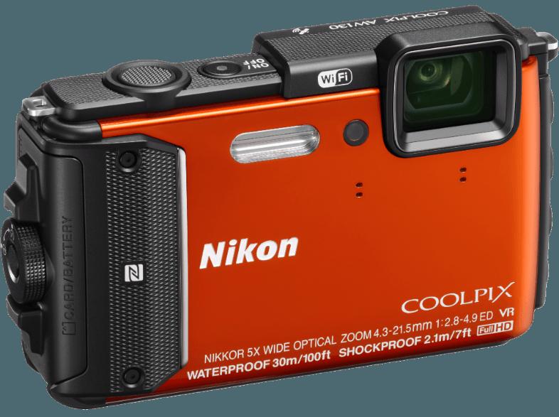 NIKON COOLPIX AW 130  Orange (16 Megapixel, 5x opt. Zoom, 7.5 cm OLED, WLAN), NIKON, COOLPIX, AW, 130, Orange, 16, Megapixel, 5x, opt., Zoom, 7.5, cm, OLED, WLAN,