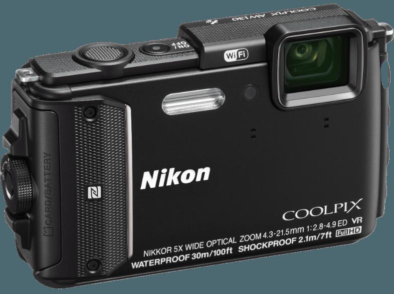 NIKON COOLPIX AW 130  Schwarz (16 Megapixel, 5x opt. Zoom, 7.5 cm OLED, WLAN), NIKON, COOLPIX, AW, 130, Schwarz, 16, Megapixel, 5x, opt., Zoom, 7.5, cm, OLED, WLAN,