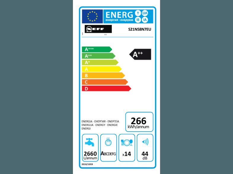 NEFF S21N58N7EU Geschirrspüler (A  , 598 mm breit, 44 dB (A), Edelstahl), NEFF, S21N58N7EU, Geschirrspüler, A, , 598, mm, breit, 44, dB, A, Edelstahl,