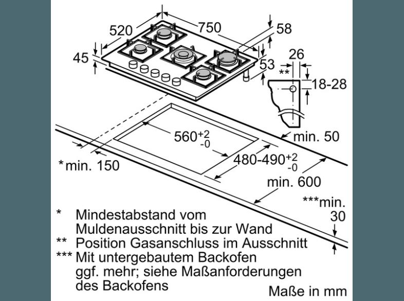 NEFF T25Z55N1 Gas-Kochfeld (750 mm breit, 5 Kochfelder), NEFF, T25Z55N1, Gas-Kochfeld, 750, mm, breit, 5, Kochfelder,