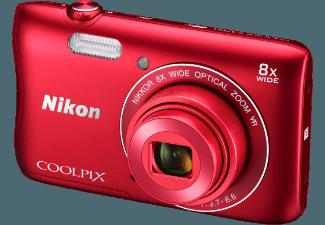 NIKON COOLPIX S3700  Rot (20.1 Megapixel, 8x opt. Zoom, 6.7 cm TFT-LCD, WLAN)