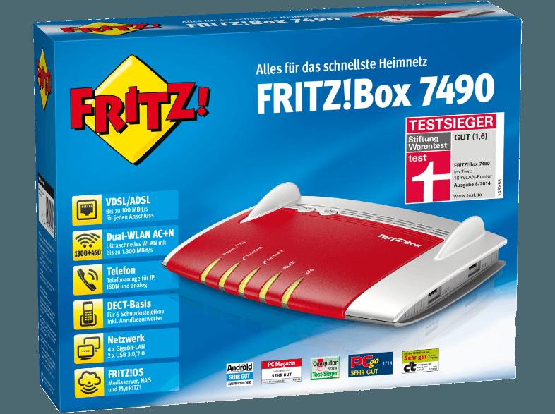 AVM FRITZ!BOX 7490 VDSL/ADSL-Router mit WLAN AC und Telefonanlage DECT-Basis