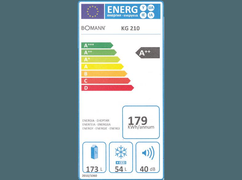 BOMANN KG 210 Kühlgefrierkombination (179 kWh/Jahr, A  , 1500 mm hoch, Anthrazit), BOMANN, KG, 210, Kühlgefrierkombination, 179, kWh/Jahr, A, , 1500, mm, hoch, Anthrazit,