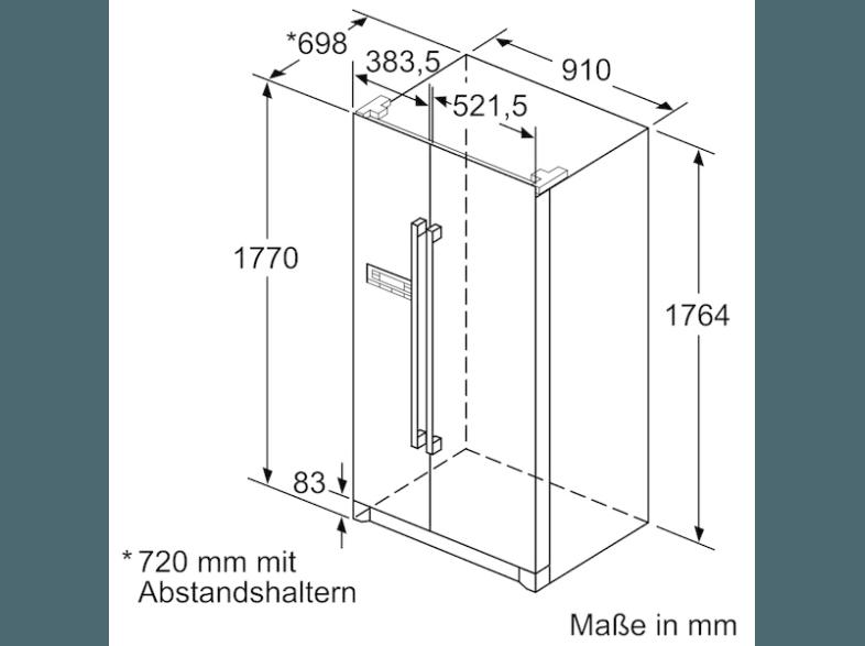 BOSCH KAN90VI20 Side-by-Side (475 kWh/Jahr, A , 1770 mm hoch, Grau)