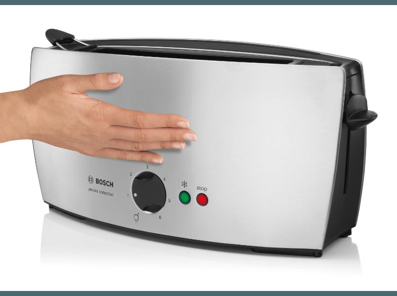 BOSCH TAT 6801 Toaster Silber/Schwarz (900 Watt, Schlitze: 1 Für 1 lange Brotscheibe, Für 2 Scheiben Toast)