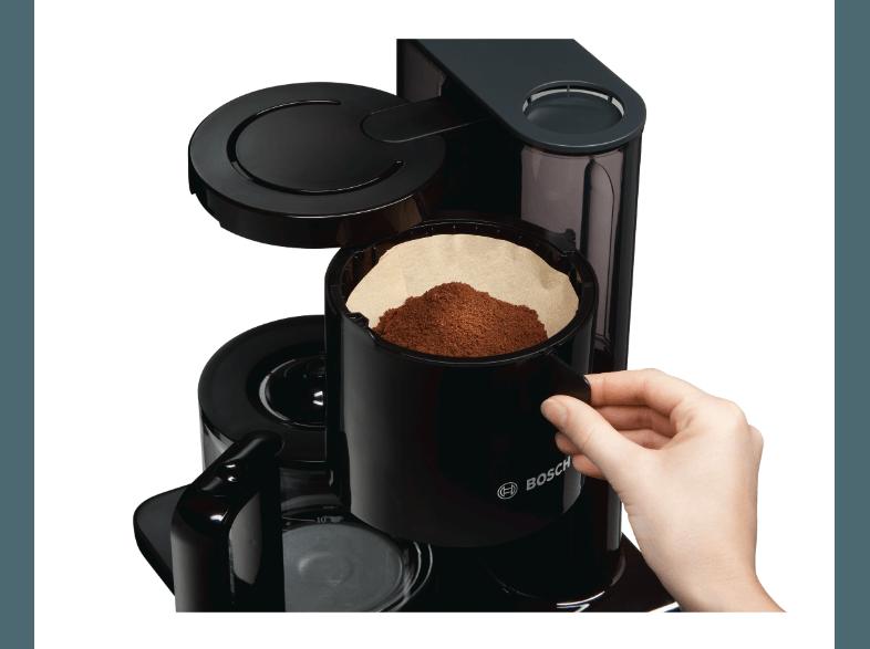 BOSCH TKA 8013 Kaffeemaschine Schwarz (Glaskanne, Volume Automatic für optimales Kaffeearoma, auch bei kleinen Brühmengen)