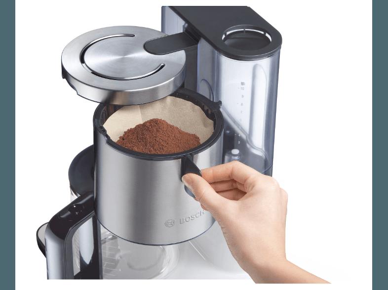 BOSCH TKA 8631 Kaffeemaschine Weiß/Anthrazit (Glaskanne, Volume Automatic für optimales Kaffeearoma, auch bei kleinen Brühmengen)