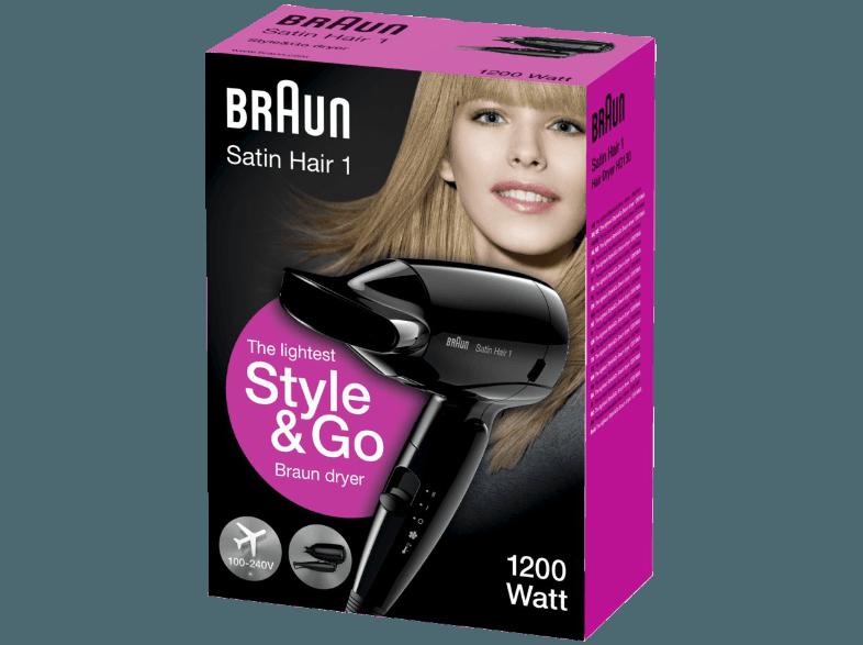 BRAUN Satin Hair 1 HD 130 Style&Go  (Schwarz, 1200 Watt)