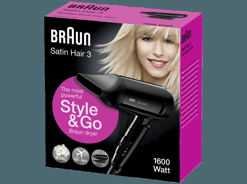 BRAUN Satin Hair 3 HD 350 Style&Go  (Schwarz, 1600 Watt)