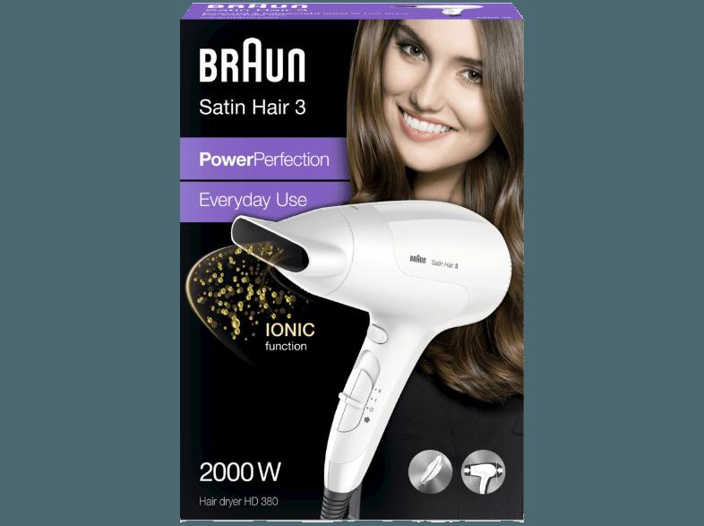 BRAUN Satin Hair 3 HD380 Power Perfection solo  (Weiß, 2000 Watt)
