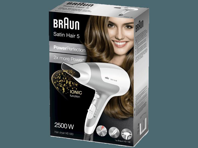 BRAUN Satin Hair 5 HD580 Power Perfection solo  (Weiß/Silber, 2500 Watt), BRAUN, Satin, Hair, 5, HD580, Power, Perfection, solo, , Weiß/Silber, 2500, Watt,
