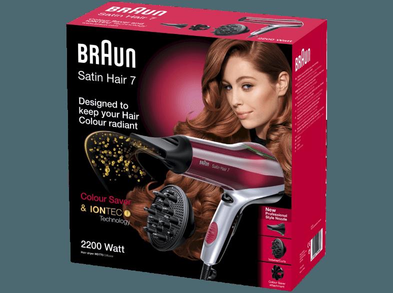BRAUN Satin Hair 7 HD 770 Color Saver inkl. Diffusor Aufsatz  (Rot/Schwarz, 2200 Watt)