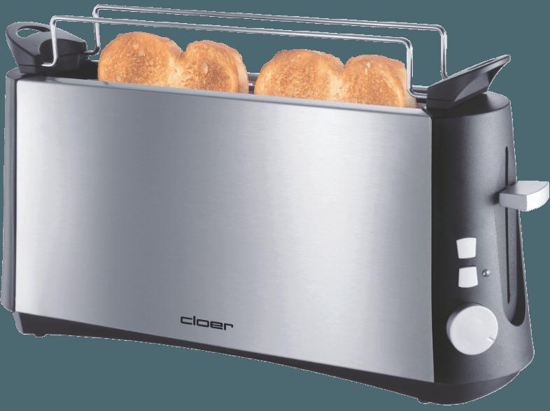 CLOER 3810 Toaster Edelstahl/Schwarz (880 Watt, Schlitze: 1 Langschlitz für 2 Toastscheiben), CLOER, 3810, Toaster, Edelstahl/Schwarz, 880, Watt, Schlitze:, 1, Langschlitz, 2, Toastscheiben,