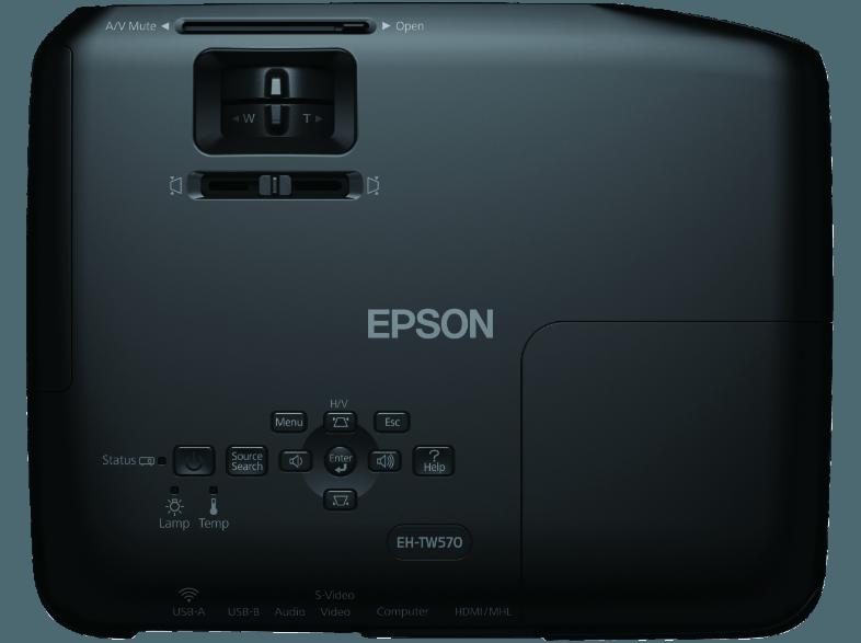 EPSON EH-TW570 Beamer (HD-ready, 3D, 3.000 Lumen, 3LCD-Technologie, RGB-Flüssigkristallverschluss)