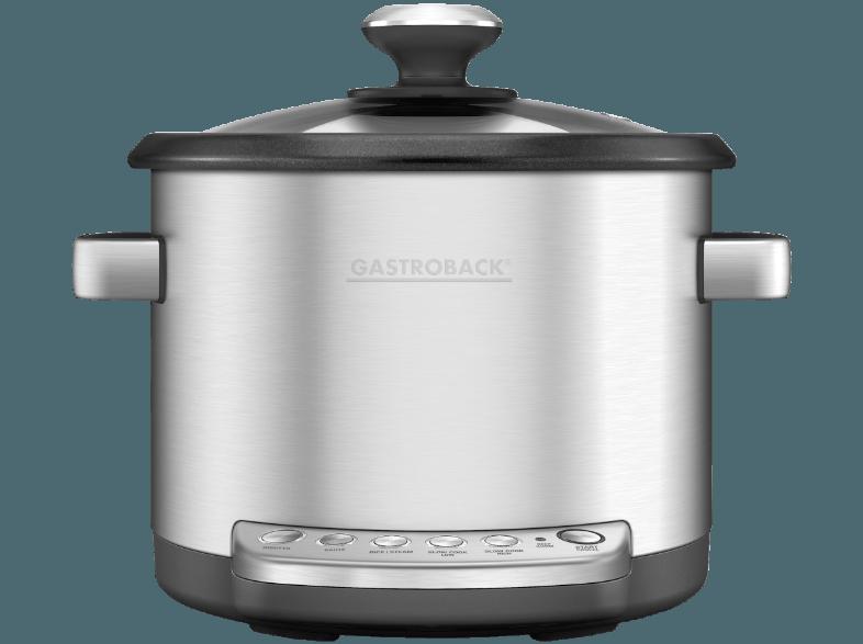 GASTROBACK 42538 Design Multicook Reiskocher, Dampfkocher, Slowcooker (3.7 Liter, Silber)
