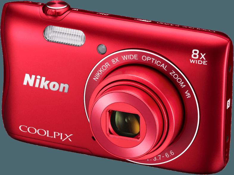 NIKON COOLPIX S3700  Rot (20.1 Megapixel, 8x opt. Zoom, 6.7 cm TFT-LCD, WLAN), NIKON, COOLPIX, S3700, Rot, 20.1, Megapixel, 8x, opt., Zoom, 6.7, cm, TFT-LCD, WLAN,