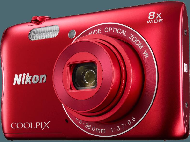 NIKON COOLPIX S3700  Rot (20.1 Megapixel, 8x opt. Zoom, 6.7 cm TFT-LCD, WLAN)
