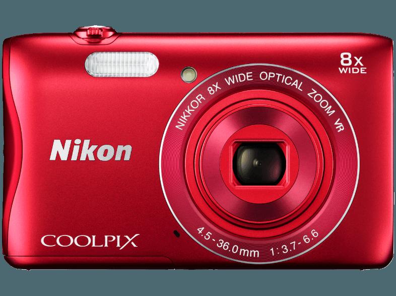 NIKON COOLPIX S3700  Rot (20.1 Megapixel, 8x opt. Zoom, 6.7 cm TFT-LCD, WLAN)