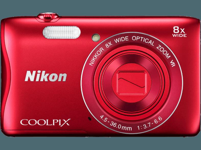 NIKON COOLPIX S3700  Rot (20.1 Megapixel, 8x opt. Zoom, 6.7 cm TFT-LCD, WLAN), NIKON, COOLPIX, S3700, Rot, 20.1, Megapixel, 8x, opt., Zoom, 6.7, cm, TFT-LCD, WLAN,