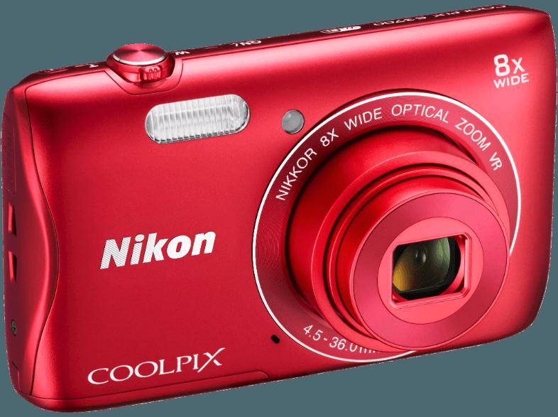 NIKON COOLPIX S3700  Rot (20.1 Megapixel, 8x opt. Zoom, 6.7 cm TFT-LCD, WLAN)