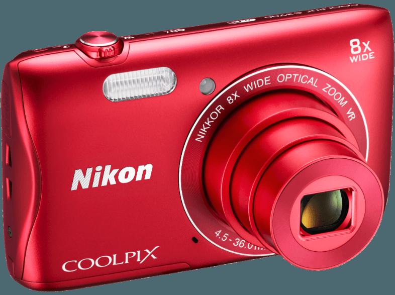 NIKON COOLPIX S3700  Rot (20.1 Megapixel, 8x opt. Zoom, 6.7 cm TFT-LCD, WLAN)