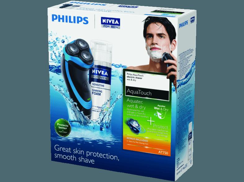 PHILIPS AT750/26 AquaTouch Herrenrasierer Schwarz/Blau (Aquatec Nass- und Trockenrasur, DualPrecision Scherköpfe), PHILIPS, AT750/26, AquaTouch, Herrenrasierer, Schwarz/Blau, Aquatec, Nass-, Trockenrasur, DualPrecision, Scherköpfe,