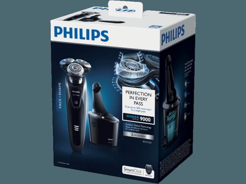 PHILIPS S9111/31 Shaver Series 9000 Elektrischer Nass- und Trockenrasierer (Herrenrasierer) Eisblau (V-Track System, Technologie zur Konturenerkennung