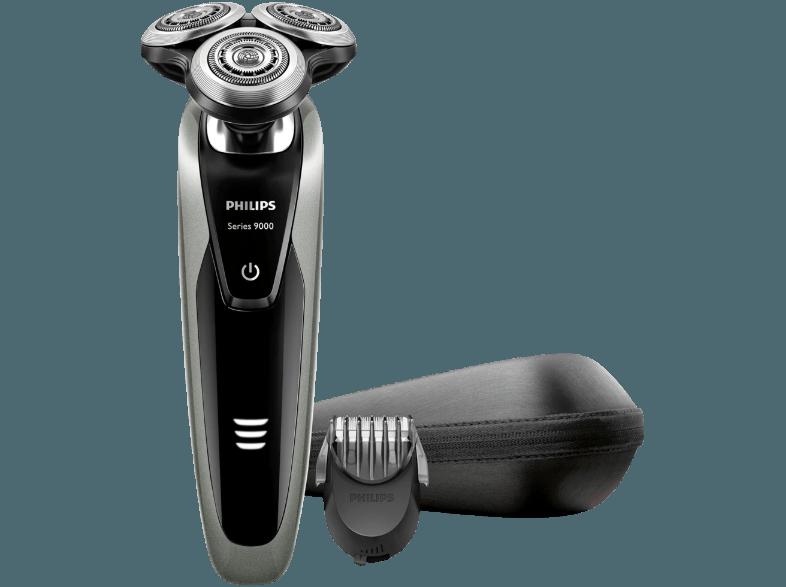 PHILIPS S9161/41 Shaver Series 9000 Elektrischer Nass- und Trockenrasierer (Herrenrasierer) Silber (V-Track System, Technologie zur Konturenerkennung,