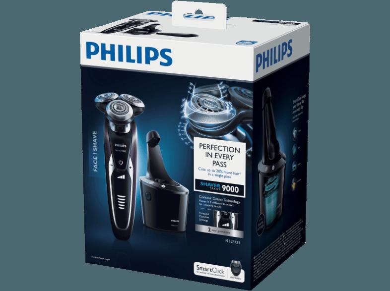 PHILIPS S9521/31 Shaver Series 9000 Elektrischer Nass- und Trockenrasierer Altum (V-Track Präzision-System, Technologie zur Konturenerkennung, Super