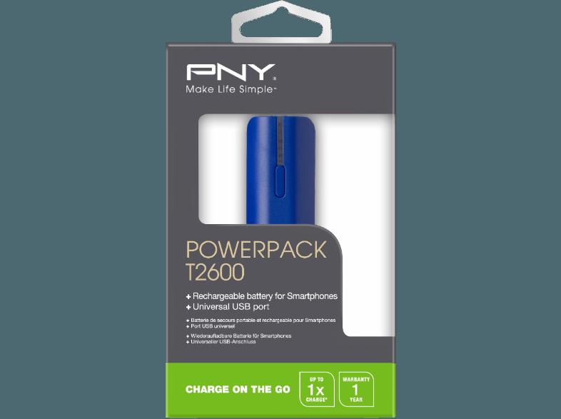 PNY PowerPack T2600 blau PowerPack, Powerbank, Akku, Ersatzbatterie, Ersatzakku, mobiles laden