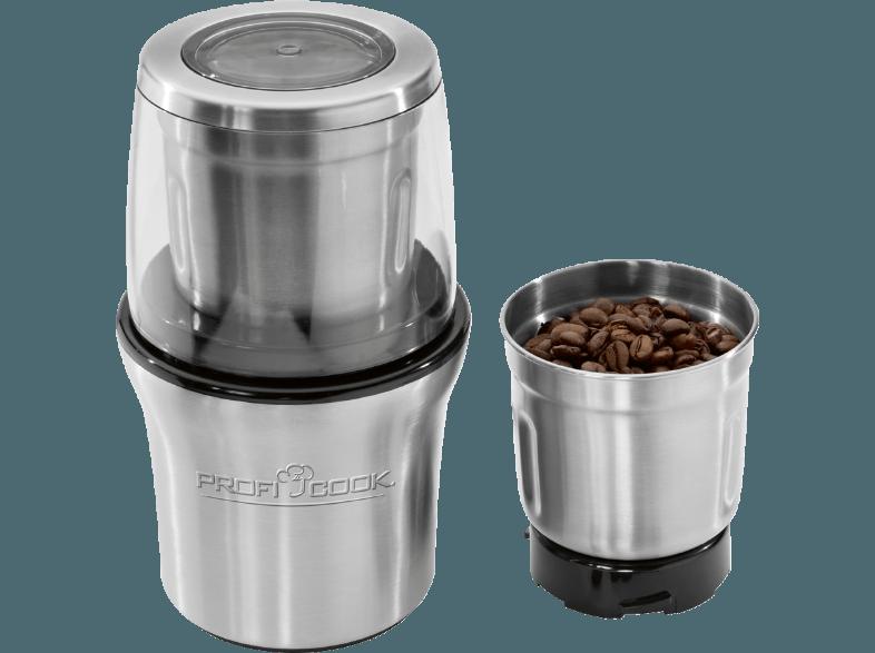 PROFI COOK PC-KSW 1021 Elektrisches Kaffeeschlagwerk Kaffeemühle Silber (200 Watt, 2 Edelstahlschlagmesser)