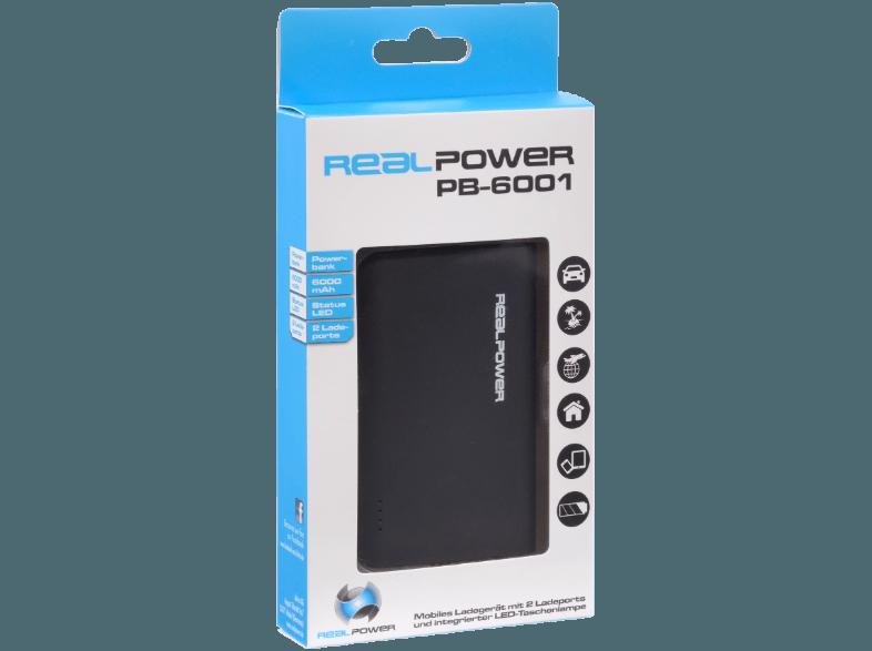 REALPOWER PB-6001 Mobiles Ladegerät 6000 mAh Schwarz, REALPOWER, PB-6001, Mobiles, Ladegerät, 6000, mAh, Schwarz