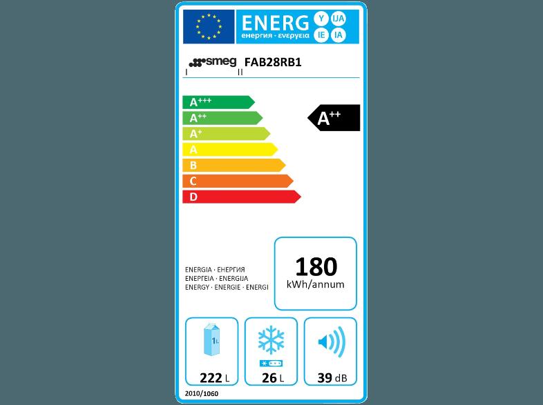 SMEG FAB 28 RB 1 Kühlschrank (180 kWh/Jahr, A  , 1510 mm hoch, Weiß), SMEG, FAB, 28, RB, 1, Kühlschrank, 180, kWh/Jahr, A, , 1510, mm, hoch, Weiß,