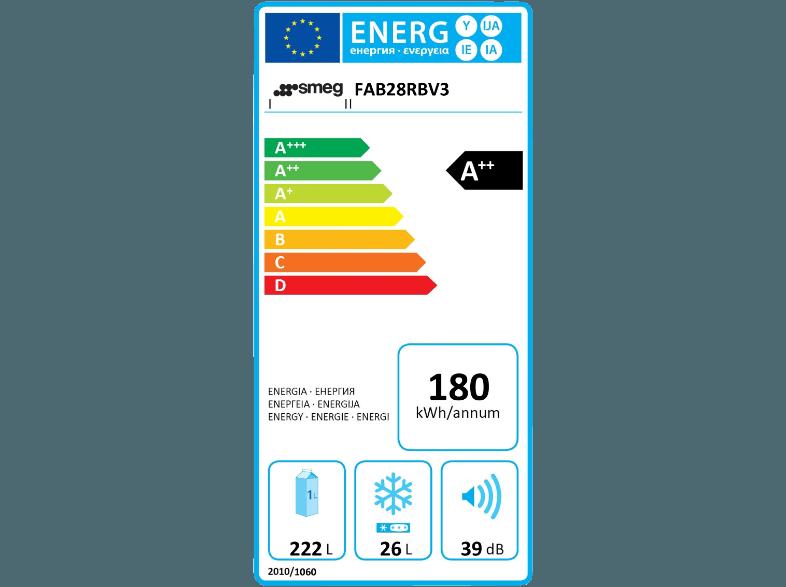 SMEG FAB 28 RBV 3 Kühlschrank (180 kWh/Jahr, A  , 1510 mm hoch, Schwarz)