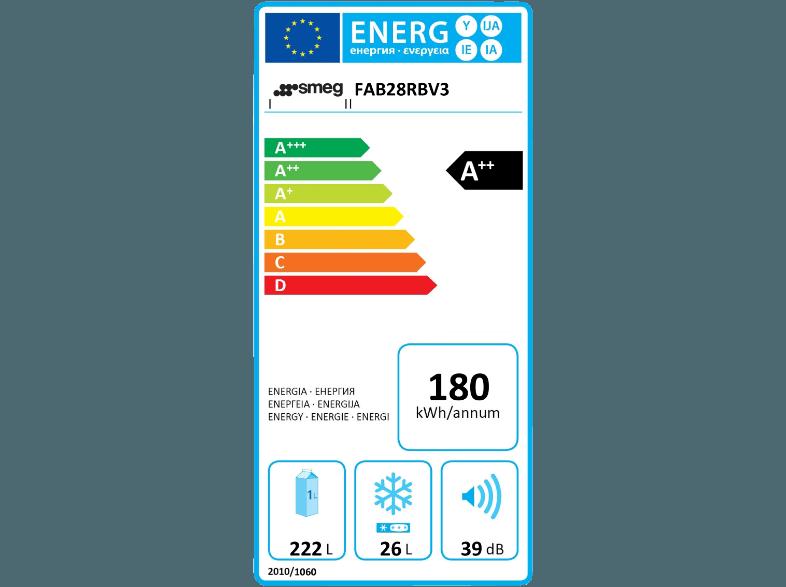 SMEG FAB 28 RBV 3 Kühlschrank (180 kWh/Jahr, A  , 1510 mm hoch, Schwarz), SMEG, FAB, 28, RBV, 3, Kühlschrank, 180, kWh/Jahr, A, , 1510, mm, hoch, Schwarz,