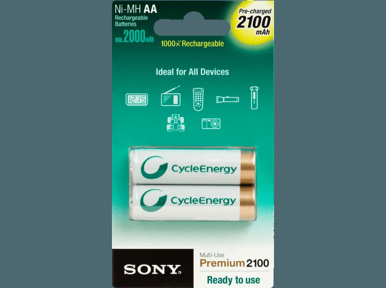 SONY Nickel-Metallhydrid Akkus, 2er Blister AA Mignon, Multi Use Premium, 2100 mAh Akku AA Mignon