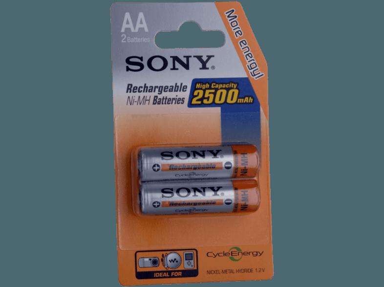 SONY Nickel-Metallhydrid Akkus, 2er Blister AA Mignon, Ni-MH, 1,2 V, High Capacity, 2500 mAh Akku AA Mignon, Ni-MH