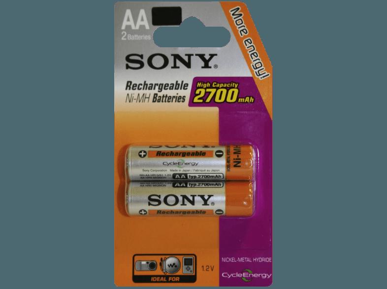 SONY Nickel-Metallhydrid Akkus, 2er Blister AA Mignon, Ni-MH, 1,2 V, High Capacity, 2700 mAh Akku AA Mignon, Ni-MH