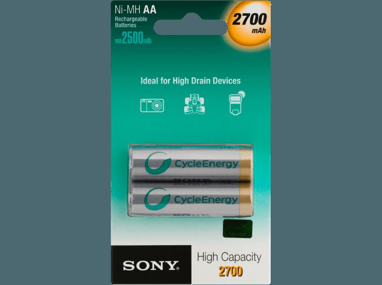 SONY Nickel-Metallhydrid Akkus, 2er Blister AA Mignon, Ni-MH, 1,2 V, High Capacity, 2700 mAh Akku AA Mignon, Ni-MH