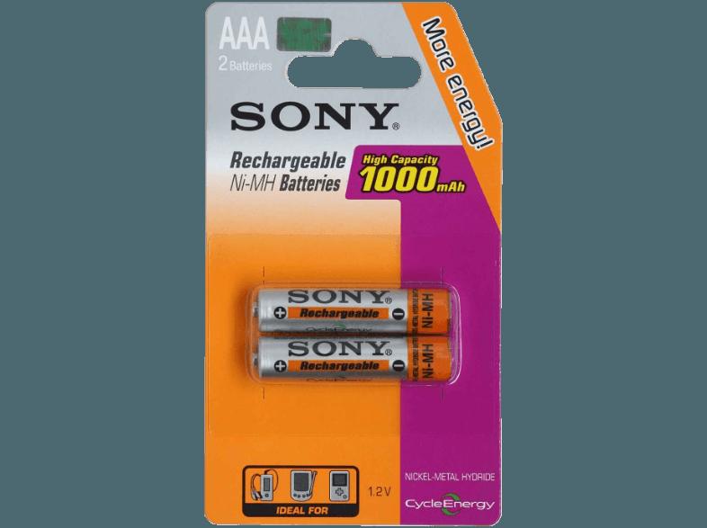 SONY Nickel-Metallhydrid Akkus, 2er Blister AAA Micro, Ni-MH, 1,2 V, High Capacity, 1000 mAh Akku AAA Micro, Ni-MH