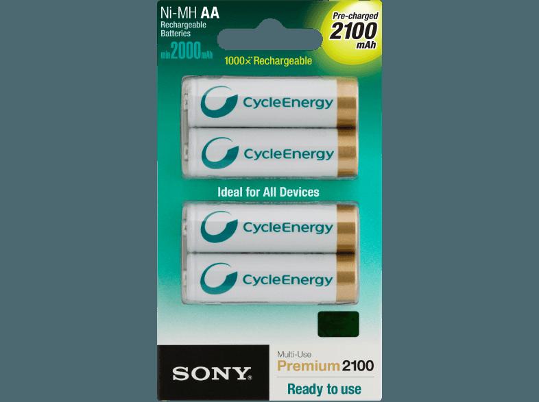 SONY Nickel-Metallhydrid Akkus, 4er Blister AA Mignon, Multi Use Premium, 2100 mAh Akku AA Mignon