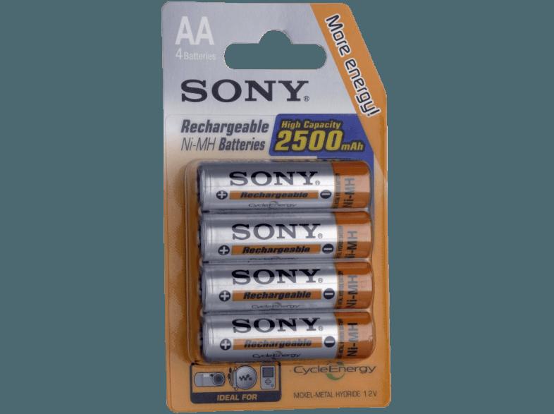 SONY Nickel-Metallhydrid Akkus, 4er Blister AA Mignon, Ni-MH, 1,2 V, High Capacity 2500 mAh Akku AA Mignon, Ni-MH