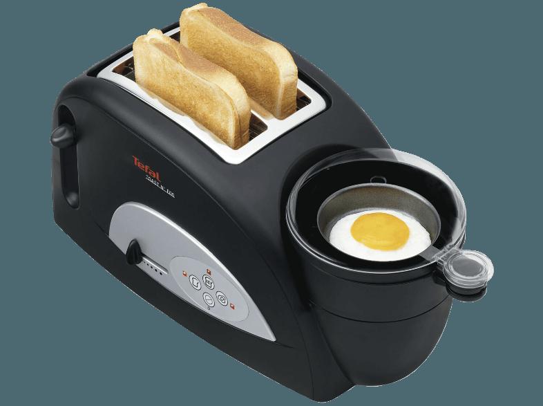 TEFAL TT 5500 Toast N' Egg Toaster, Eierkocher Schwarz/Silber (1.2 kW, Schlitze: 2 extra breite Toastschlitze)