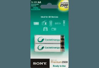 SONY Nickel-Metallhydrid Akkus, 2er Blister AA Mignon, Multi Use Premium, 2500 mAh Akku AA