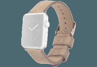 MONOWEAR Lederarmband mattsilberner Adapter 38mm Beige (Wechselarmband)